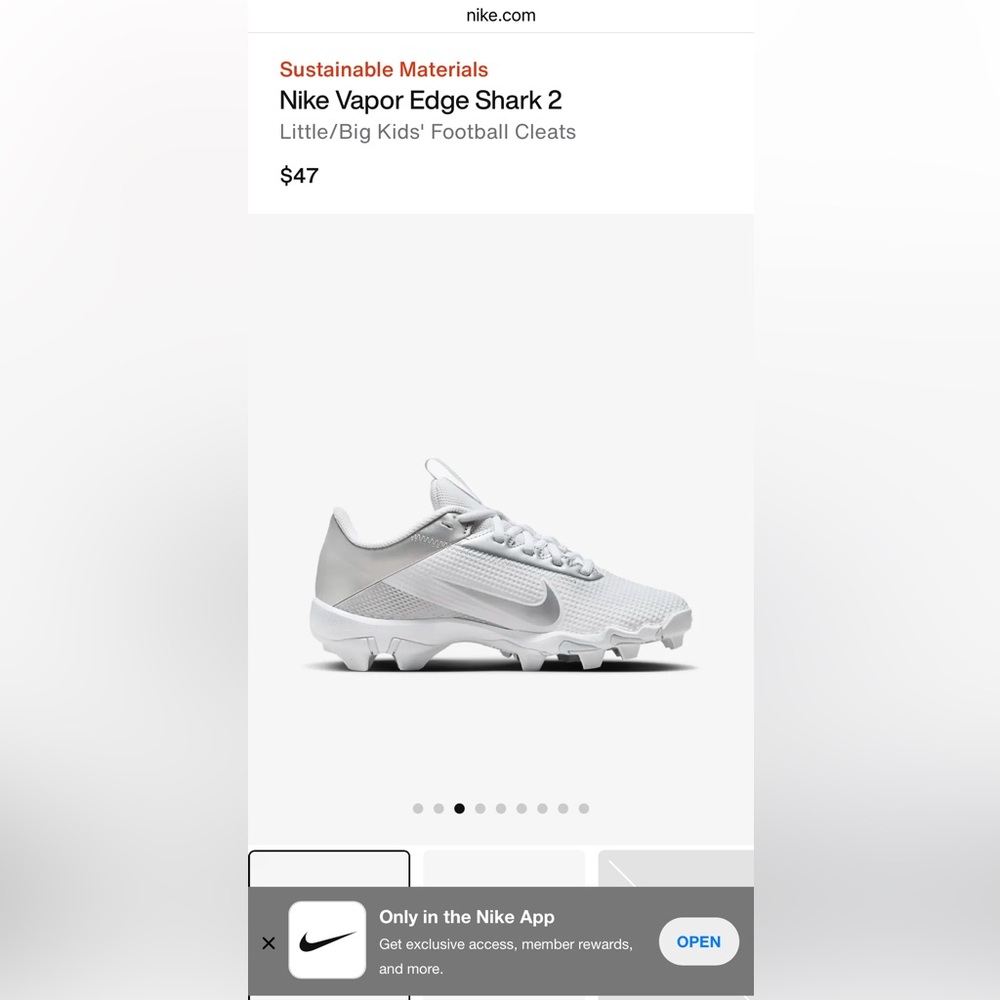 Nike Vapor Edge Shark 2 - youth football cleats - White - Size 1.5Y - Picture 4 of 7